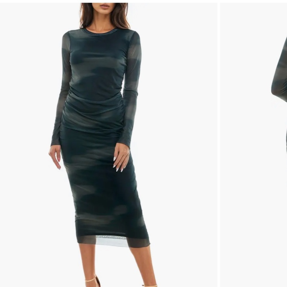 Socialite ruched long sleeve mesh midi dress